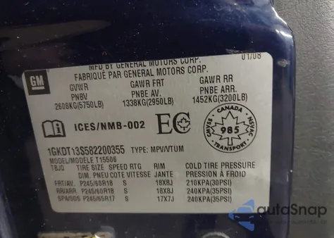 2008 GMC Envoy Sle/Slt from USA, damaged, VIN 1GKDT13S582200355